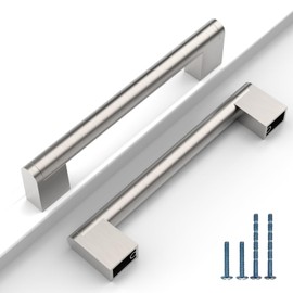 9BUILD EU0030 Pack of 10 Cabinet Handles, Brushed Nickel, Hole Spacing 128 mm, Handles for Kitchen Cabinets, Stainless Steel Furniture Handles, Kitchen Cupboard Door Handles