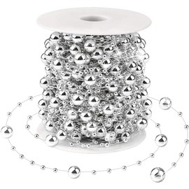 Christmas Tree Beads Garland Decoration,66 Feet Silvery Pearl Strands Chain for Christmas Tree Decor,Crafts and Holiday Decor