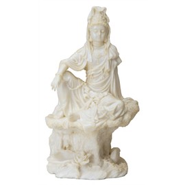 7 Inch Cream Toned Cold Cast Resin Water & Moon Kuan Yin Statue