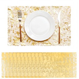 Gandeer 100 Pcs Gold Disposable Placemats 11 x 17 Inch Metallic Rectangle Doilies Elegant Gold Foil PlacematsThin Mesh Decorative Table Mats for Wedding Holiday Christmas