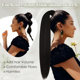 Benehair Long Straight Ponytail Hairpiece, Synthetic Hair Extensions, Braid Ponytail Extension, Hairpiece Braid, Bleached Blonde Hair Extension for Women and Girls, Bleached Blonde, 66 cm