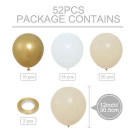 White And Gold Balloons, 12 Inch Cream Sand White Metallic Gold Helium Balloons With Ribbons, Beige Gold Party Balloons For Birthday Party Baby Shower Engagement Wedding Anniversary Boho Decorations