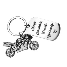 Motorcycle Gift for Men, Drive Safe Keychain in Spanish for Husband Boyfriend, "Maneja Con Cuidado Te Necesito Aquí Conmigo" Biker Gifts, Anniversary Birthday Gifts for Him