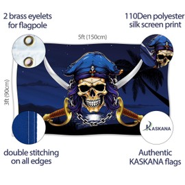 Pirate Flag 90 x 150 cm with Eyelets - Large Pirate Flag Children - Vibrant Digital Print - Pirate Flag - Jolly Roger Flag - Double Stitching