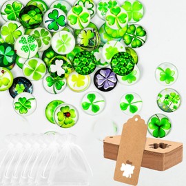 PJHAJH Pack of 50 Lucky Charm Glass Stones, Four Leaf Clover 25 mm, DIY Glass Cabochons, Lucky Stones for Children, Farewell Gift, Students, Jewellery Making, Craft Accessories, Home Decoration