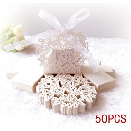Ykybhx 50PCS Laser Cut Wedding Party Favor Box Candy Bag Chocolate Gift Boxes with Ribbon Cute 3D Butterflies Candy Cookie Small Gift Box Present Boxes DIY Candy Boxes for Wedding Birthday Party,02
