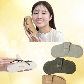 [ENTRAMBI] ラウンド型 PUレザー メガネケース 眼鏡ケース メガネ ケース シボ ソフト 軽量 薄型 コンパクト オシャレ かわいい デザイン サングラス 収納 持ち運び 旅行 プレゼント メンズ レディース (ベージュ)