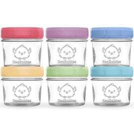 KeaBabies 6-Pack Glass Baby Food Containers - 4 oz Leak-Proof, Microwavable, Glass Baby Food Jars - Baby Food Storage Containers - Baby Bullet Jars with Lids, Freezer Safe (Nord)