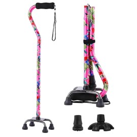 YOKABOZE Walking Cane for Women & Men, Adjustable Quad Cane with 4-Prong Base for Stability and Balance, Folding Aluminum Walking Stick for Seniors