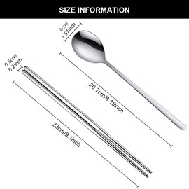 4 Pairs Chopsticks and 4 Spoons Set Korean Stainless Steel Chopsticks Spoons, Kitchen Reusable Metal Flat Chopsticks Spoon Set with Long Handle for Home, Kitchen or Restaurant