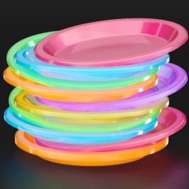 Exquisite Black Light Glow Party Plates - 60 Party Plates - Size: 9 Inch. - Assorted Colors - Food Safe Material - Blacklight Reactive Neon Plates - Disposable Plastic Plates For Birthday Parties