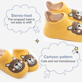 Bezavea 6 Pairs Baby Socks with Grips, Toddler Anti-Slip Ankle Socks,Non Slip Cartoon Animal Cotton Socks for Girls Boys, 6-12 Months/1-3Years/3-5 Years (UK, Age, 1 Year, 3 Years)