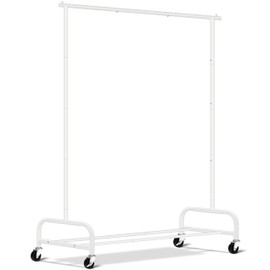 SLEEPING LAMB Heavy Duty Clothes Racks for Hanging Clothing Rack, 43" Wide Rolling Garment Rack Metal Wardrobe Rack with Wheels Closet Hanger Racking for Coats, Shirts, Dress, (White)