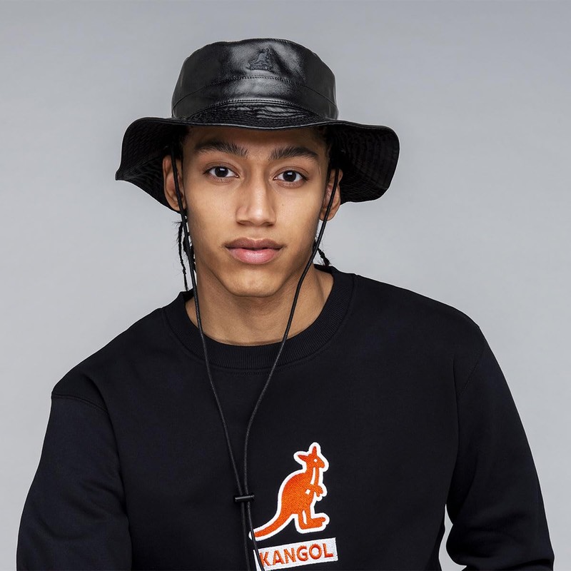 Kangol Rev Bucket Faux Leather Black, M, Plain, Adult, black,