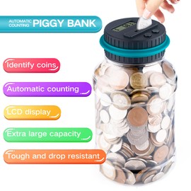 Qiekaka Coin Bank for Saving Money Digital Coin Counter, Large Piggy Bank for Adults Kids, Coin Jar with Change Counter for Counting Savings