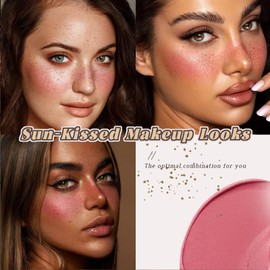 HOSAILY Freckle Pen Blush Stick Sunkissed Makeup Set, Natural Waterproof Fake Freckle Pen Long Lasting Quick Dry Soft Liquid Freckle Marker,Buildable Lightweight Solid Cream Blush for Cheeks