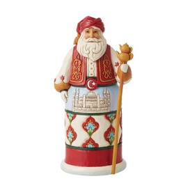 Enesco Jim Shore Heartwood Creek Christmas Around The World Turkish Santa Figurine- Stone Resin Hand Painted Crafted Collectible Santa Figurines Christmas Home Decor Statue, 6.89 Inch