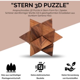 Star Size S - Star - 3D Puzzle - Thinking Game - Puzzle Game - Logic Game Made of Wood