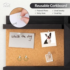 Key Holder for Wall with Mail Organizer,Farmhouse Mail and Key Holder for Wall,Key Hanger with ‌Metal 11 Hooks,Corkboard,and Shelf,Decorative Natural Pine Wood Entryway Organizer,14.6*11.1*3.3”,Black