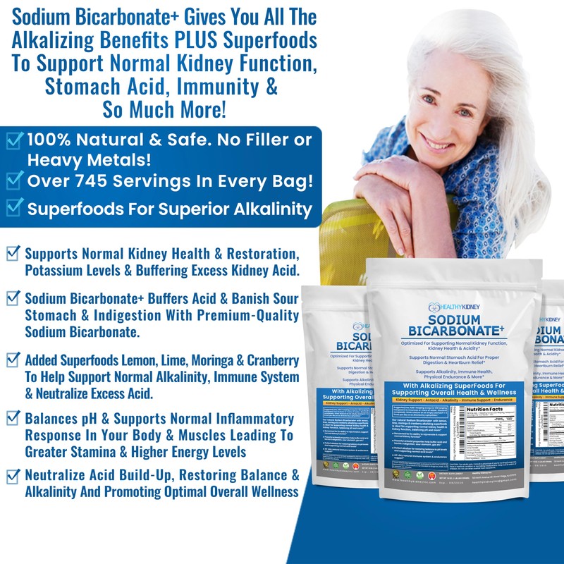 Organic Sodium Bicarbonate Alkaline Supplement For Alkalinity. Support Kidneys &