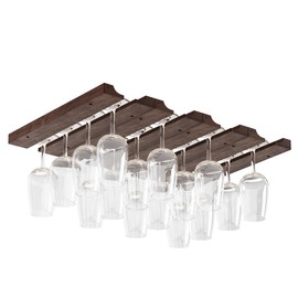 Rustic State Vigo 4 Sectional Adjustable Under Cabinet Mount Wood Stemware Rack Hanging Shelf Glassware Holder Bar Organizer with up to 12 Wine Glass Storage 12 Inch Deep Chestnut