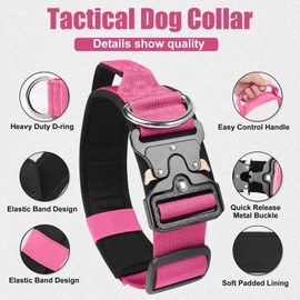 AKOFIC Tactical Dog Collar, Heavy Duty Wide Dog Collar with Handle and Soft Padded, Adjustable Comfortable Pet Collar for Small Medium and Large Dogs Training (Rose, M)