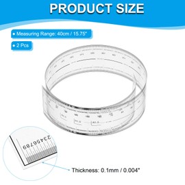 PATIKIL Film Flexible Ruler 40cm 0.1mm Scale with R Angle and Width Lines Clear PET Plastic Soft Folding Straight Ruler for Factory, Transparent, 2 Pcs