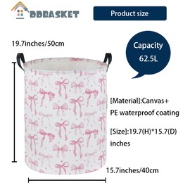 Pink Laundry Basket Bow Hamper for Nursery Hamper Cute Storage Bin Room Decor for Home(Bow)
