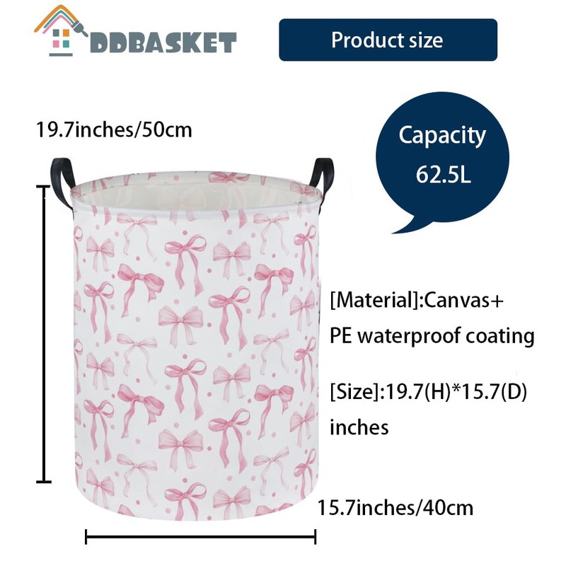 Pink Laundry Basket Bow Hamper for Nursery Hamper Cute Storage