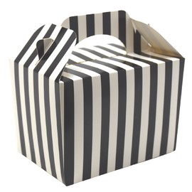 10 x Stripe Design Children/Kids Party Boxes Carry Food Meal Fun Picnic Birthday Wedding Favour/Baby Shower Party Box Loot Bag (10 Black Stripe)
