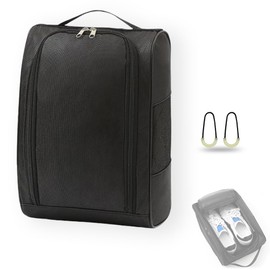 WAIRUIGOOD シューズケース シューズバッグ メッシュ 蒸れない バッシュケース シューズ入れ 軽量 防水 防臭 上履き袋 収納バッグ ブラック 夜光U型ジッパー紐付き 1個 21×31cm