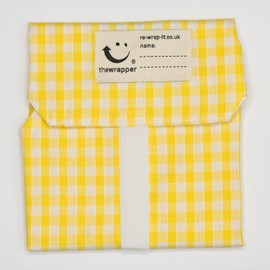 the Wrapper, Re Wrap It Sandwich Bags, Quarter Inch Yellow Check, No Waste Packaging, Eco Friendly, Reusable Food Wraps. Made In Scotland.