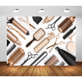 Loccor 6x4ft Fabric Barber Shop Party Backdrop Professional Hair Dresser Tools Hair Cutting Comb and Scissors on White Background Barber Theme Party Decorations Photo Studio Props