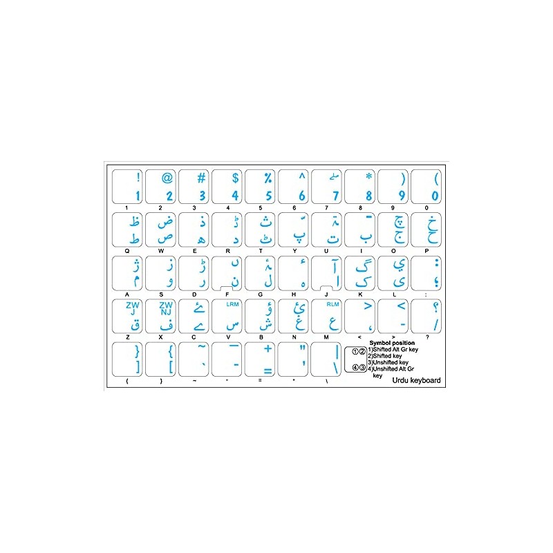 Urdu Keyboard Decals ON Transparent Background with Blue, RED OR