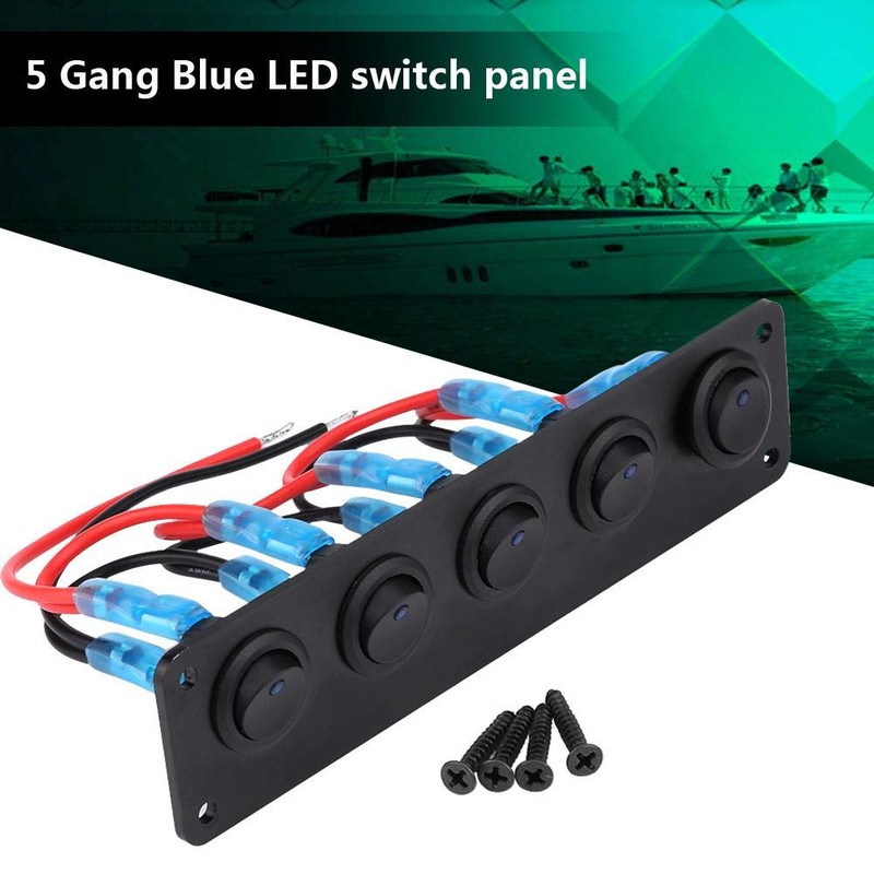5 Gang Rocker Switch Panel, 12V-24V Boat LED Switch Panel,