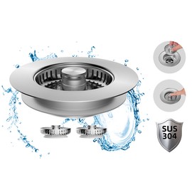 Hibbent All Metal Stainless Steel 3 in 1 Kitchen Sink Drain Strainer and Stopper Combo, Upgraded Sink Stopper, 3 Anti-Clogging Stainless Steel Basket Strainer with Handle for US Standard 3-1/2" Drain