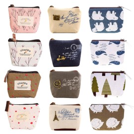 12 Pcs Canvas Coin Purse, Mini Change Purse Coin Pouch, Portable Coin Purse Zipper Small Purse Wallets Change Cash Bag Mini Wallet Coin Bags for Storing Coin ID Card Keys