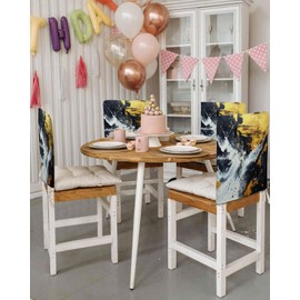 TOMWISH Black Dining Chair Covers 4 Pack White Gold Back Chair Covers for Party Abstract Art Dining Room Chairs Slipcovers Removable Chairs Protectors Cover for Party Banquet