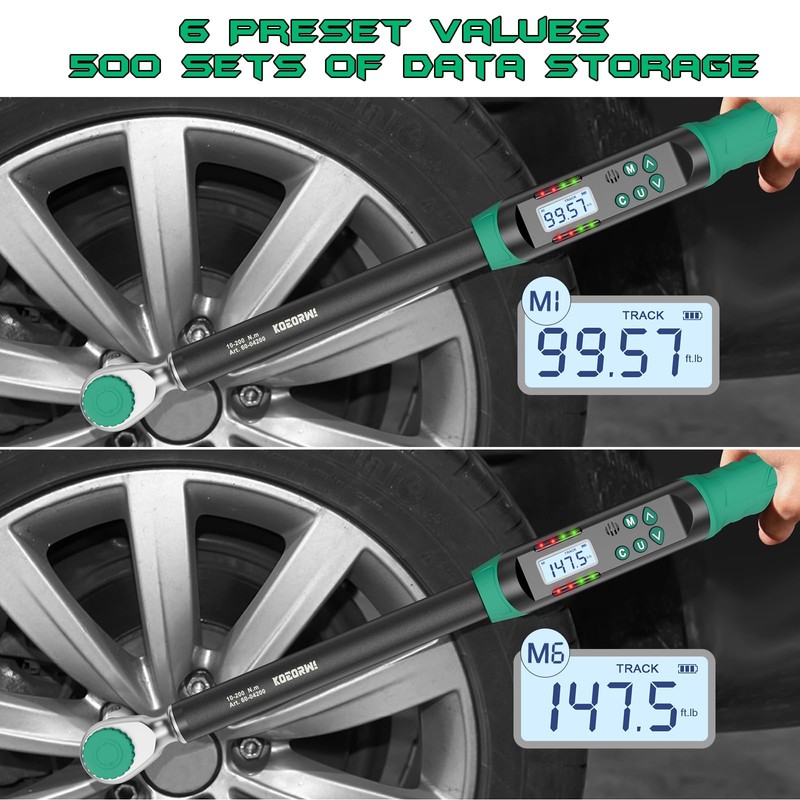 KOEORWS 1/2 Inch Drive Digital Torque Wrench, 7.38-147.5Ft.lb/10-200N.m, Long Electronic