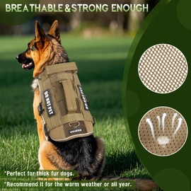 WINSEE Mesh Dog Harness with 10 Pet Patches for Large Service Dog in Training, Breathable Tactical Molle Vest with Double Handle, Reflective Military Pet Vest for Walking Hiking