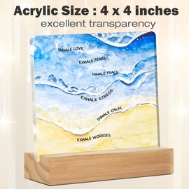 Mental Health Art Desk Decor, Watercolor Inspirational Therapy Desk Signs Inhale Exhale Acrylic Desk Plaque Sign Counseling Office School Home Decoration 4 x 4 Inches