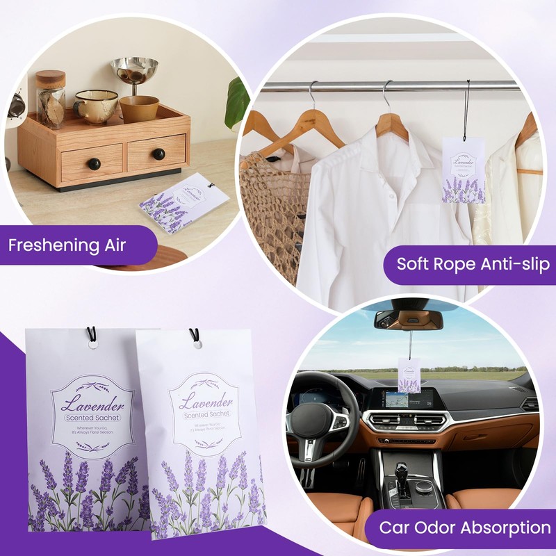 FURWEY 16 Packs Lavender Scented Sachets for Drawers and Closets,Long