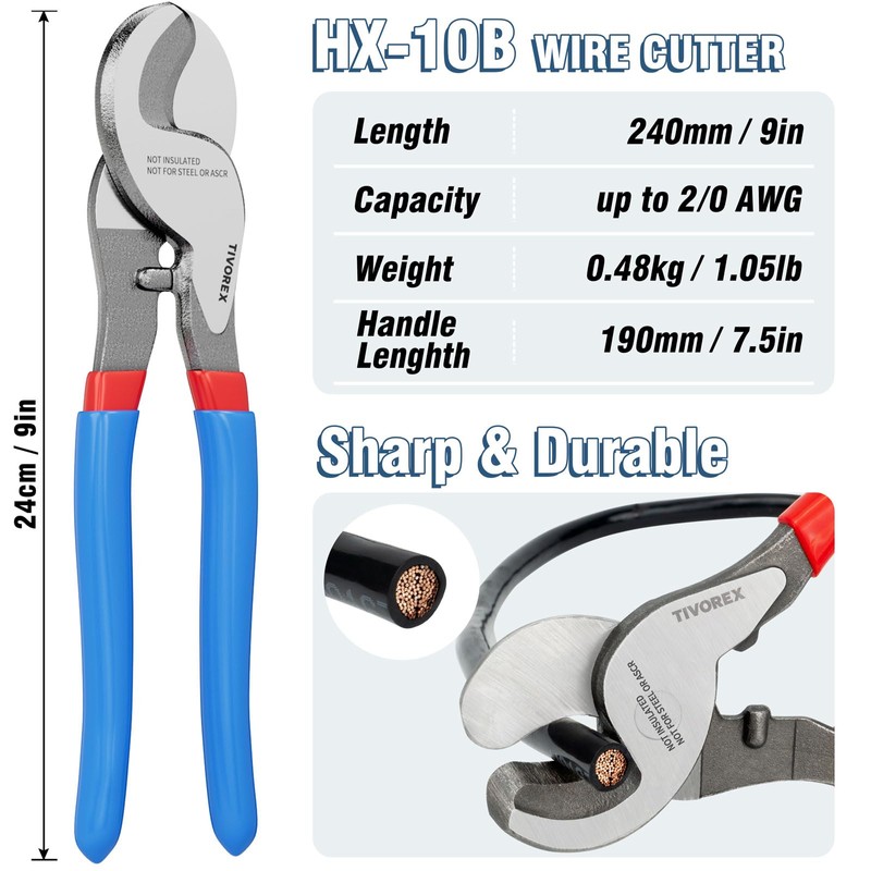 Tivorex Battery Cable Wire Lug Crimping Tool for AWG 8-1/0
