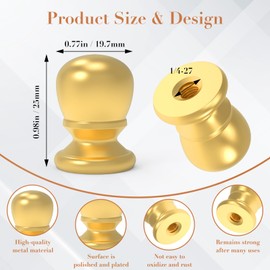 2 Pcs Ball Lamp Finial Cap Knob, 1/4-27 Inch Threaded Solid Lamp Shade Head Top Screw Finial Caps Nut Decoration for Lamp Shade, Table or Floor Lamps (Gold)