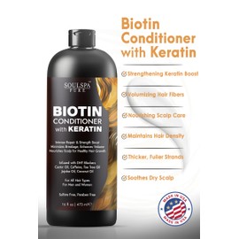 Biotin Conditioner with Keratin - Intense Repair & Strength Boost Formula - Nourishes Scalp for Healthy Hair Growth, with Tea Tree Oil & DHT Blockers, for Men & Women, 16 fl oz - SOULSPA PURE