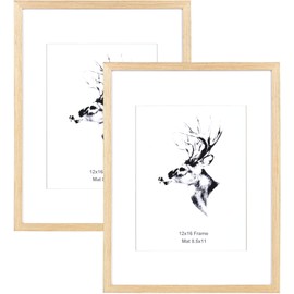 Yaetm 12x16 Picture Frame With Mat for 8.5x11 Set of 2, Solid Oak Wood Poster Frame 12 x 16 inches, Wall Gallery Photo Frames for Horizontal and Vertical Wall Mounted (2 pack, Oak)