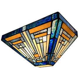 Capulina Tiffany Wall Sconces 2-Light 12 Inches Wide Blue Amber Antique Style Stained Glass Wall Light Fixtures for Hallway Stairway Bedroom Cinema Home Office