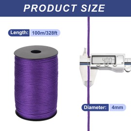 MECCANIXITY 5/32 Inch Polypropylene Rope Braided Ropes, 328ft Camping Rope Hollow Utility Cord for Clothesline, Hiking, Outdoor, Dark Purple