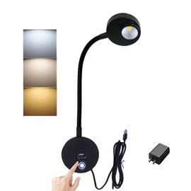 WDLT Wall Mounted Reading Light for Bed Headboard - 3W LED Touch Dimmable Lamp with Flexible Gooseneck, USB Output - Perfect Bedside Lighting 3000K-6000K