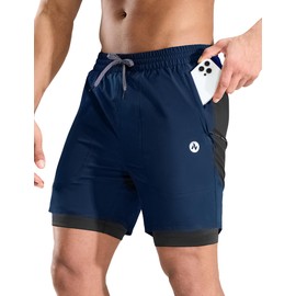 Nepest Mountain Bike Shorts Men's Short MTB Shorts Padded 4D Cycling Shorts Loose with Zip Pocket Bike Shorts, Navy/Black, S
